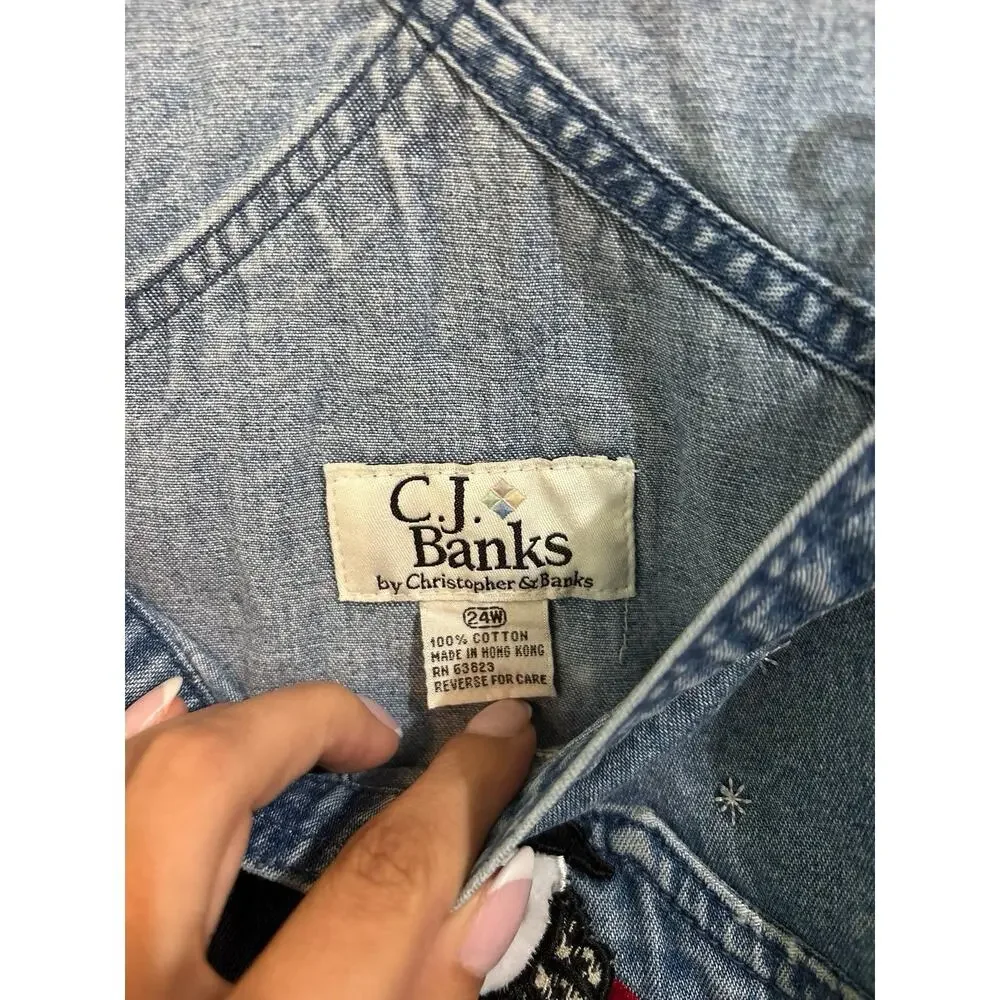 Vtg. C.J. Banks 24W Denim Overalls Women Embroidered Bear Cottagecore Blue Jean